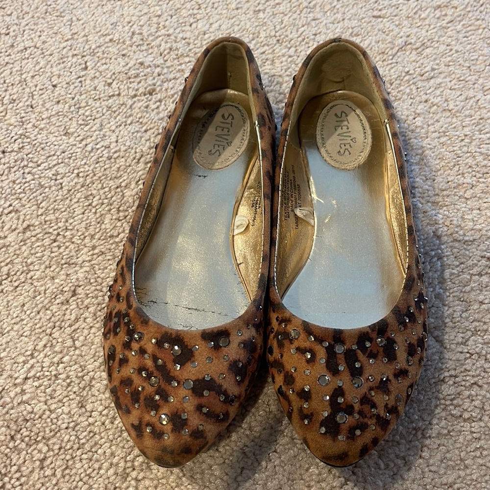 Stevie’s leopard print girls bling ballet slip on flats youth sz 3